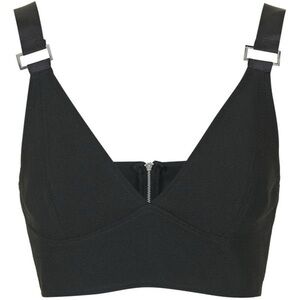 Topshop Black Crop Top with Metal Detail Size 8